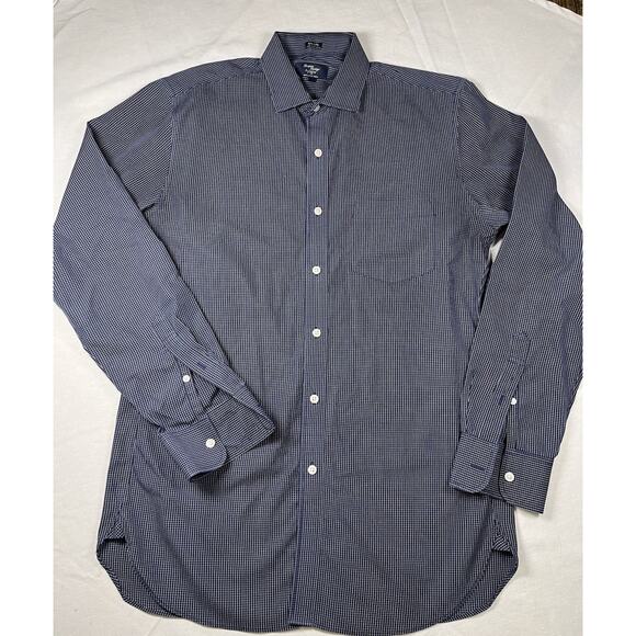 J Crew Wrinkle Free Navy Plaid Men’s Long Sleeve Button Up Shirt Size M 15/15.5 - Picture 3 of 4